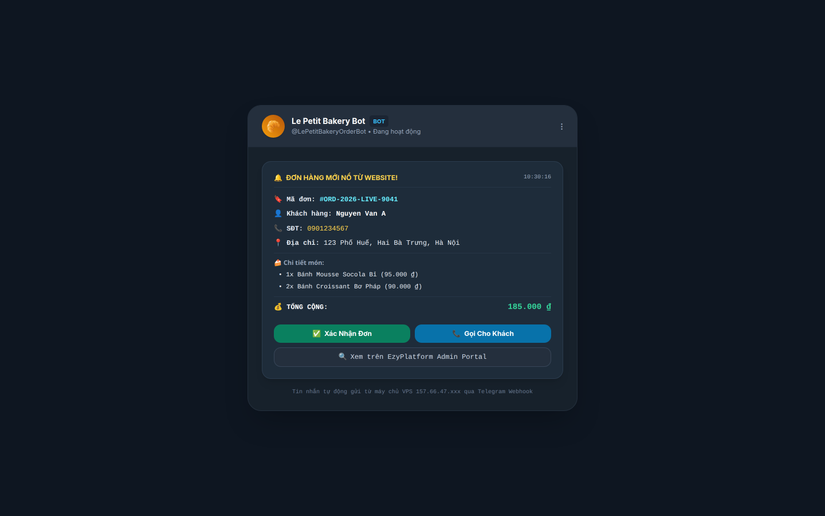 Thông báo đơn hàng Telegram Bot nổ tức thì kèm Inline Button
