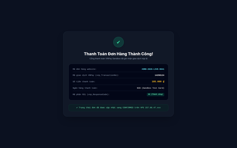 Màn hình thanh toán VNPay Sandbox thành công