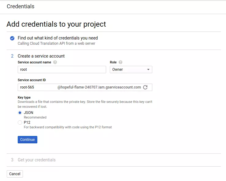 add credential to project 2