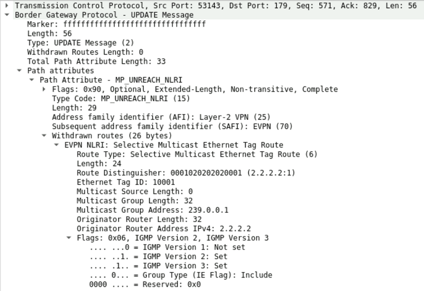 Transmission Control Protocol, Sre Port 53143, Ost Port 179, Seq 571, Ack 829, Len 56.png