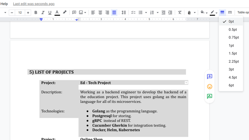 cv - remove border table 2