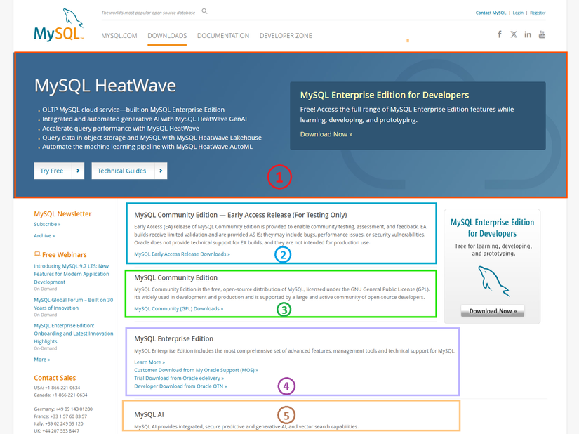 Trang download của MySQL