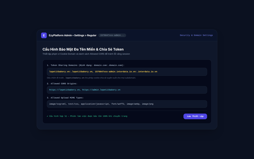 Cấu hình Token Sharing Domains và Allowed CORS