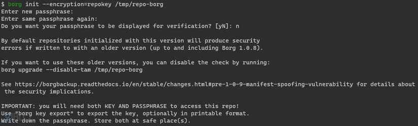 borgbackup repository initialize