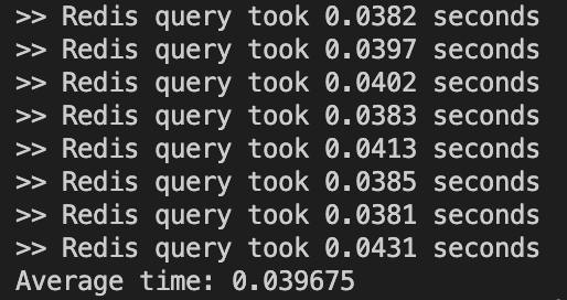 Hình 13: Thời gian xử lí query khi sử dụng Redis.