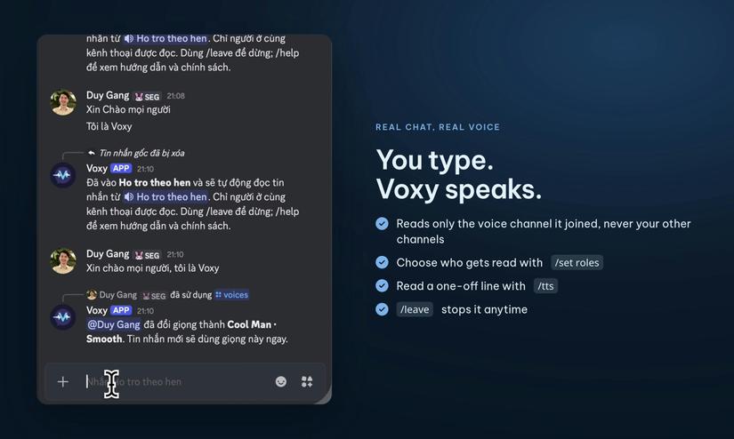 Gõ chat bình thường, Voxy đọc cho cả phòng