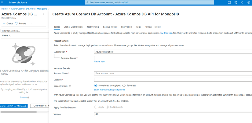 Tìm hiểu về Azure CosmosDB API cho MongoDB