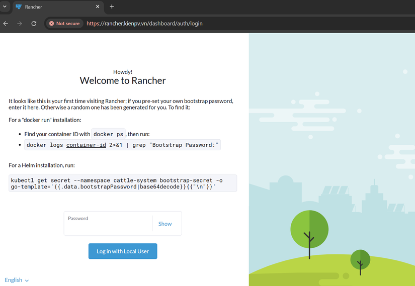 Giao diện login Rancher