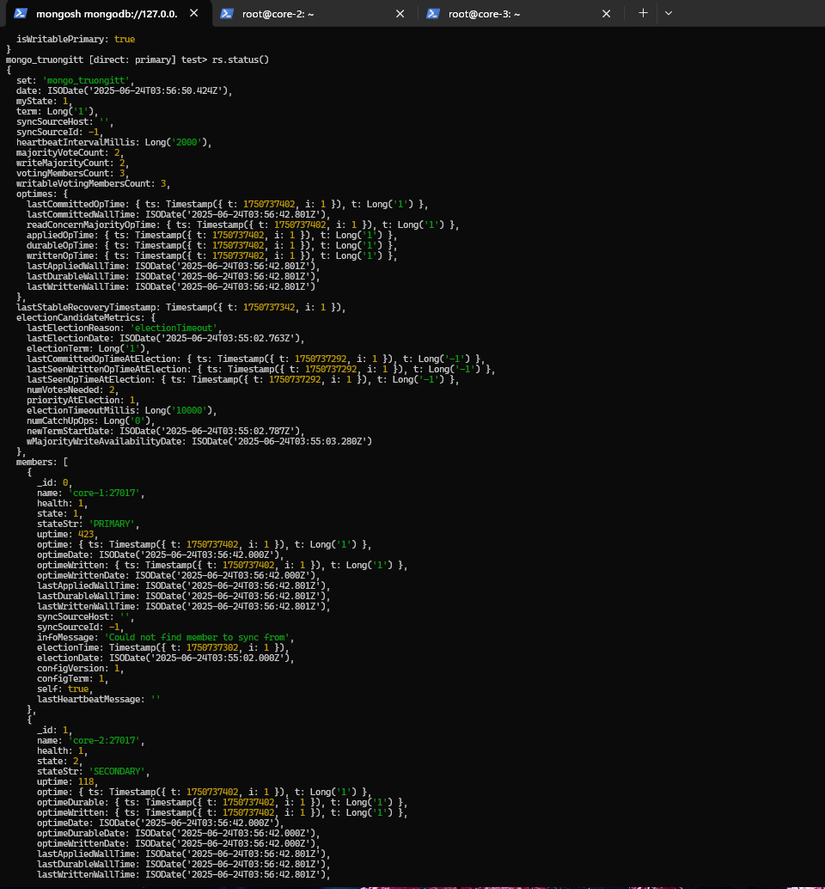 config mongo replica status success