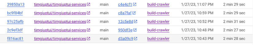 Hình 8: Build time của Crawler sau khi tách quá trình “handle” ra thành Handler Service.