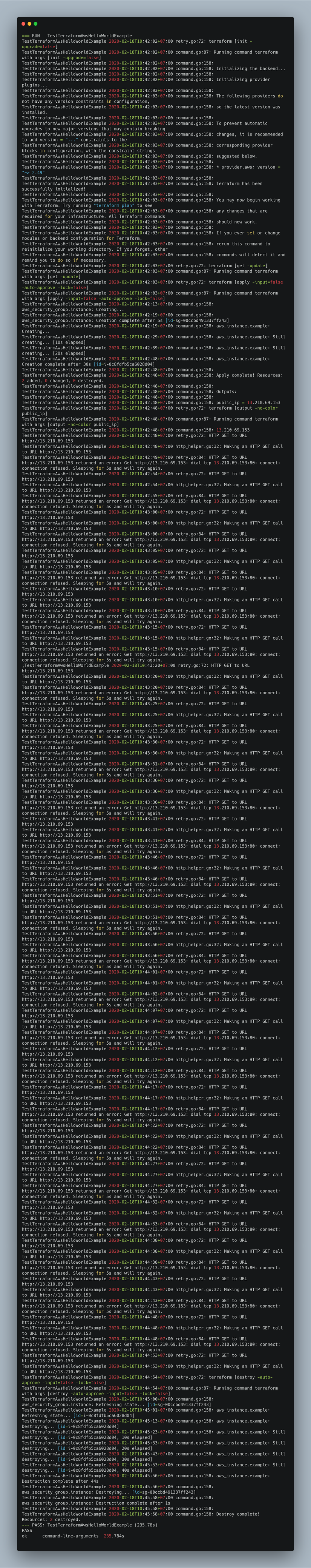 Unit Test Console With Terratest