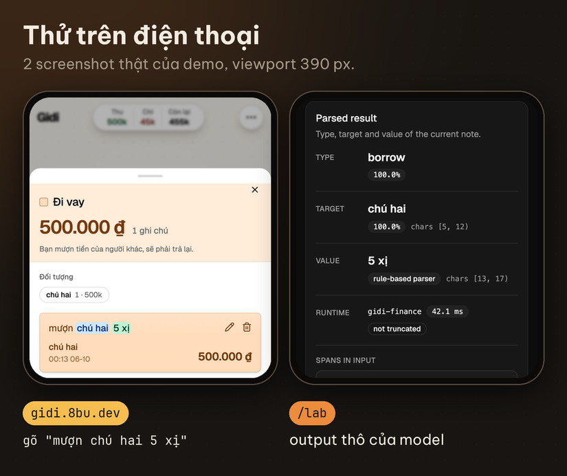 Demo trên điện thoại và trang Lab