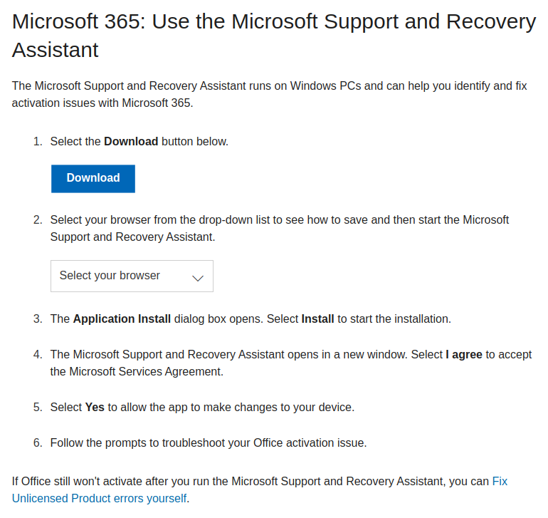 Microsoft Support and Recovery Assistant