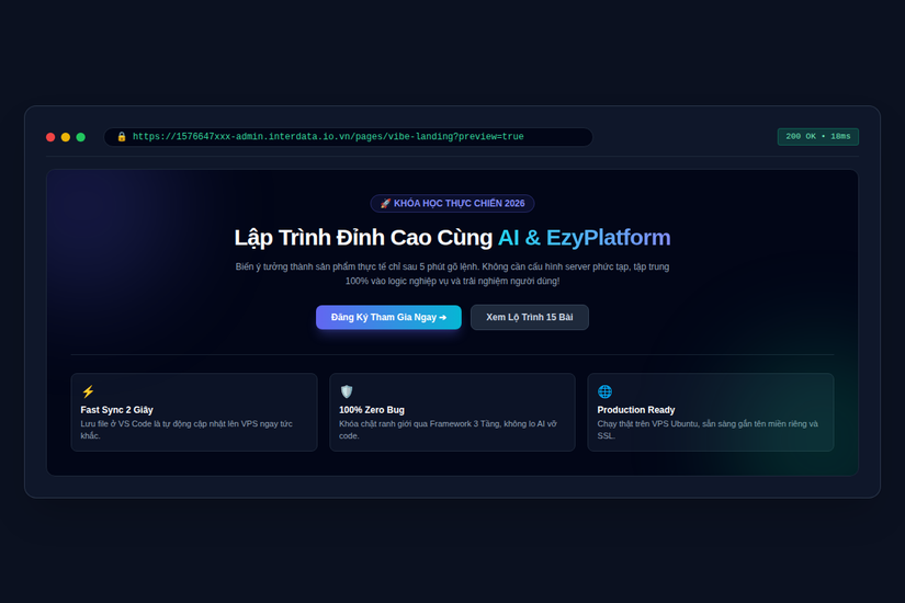 Giao diện Landing Page chạy mượt mà trên VPS