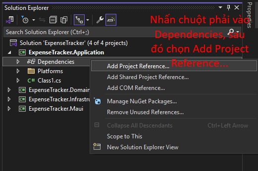 Tạo reference giữa các project
