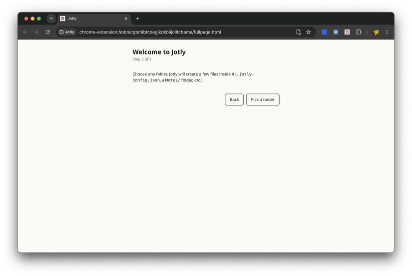 Màn hình yêu cầu chọn vault folder