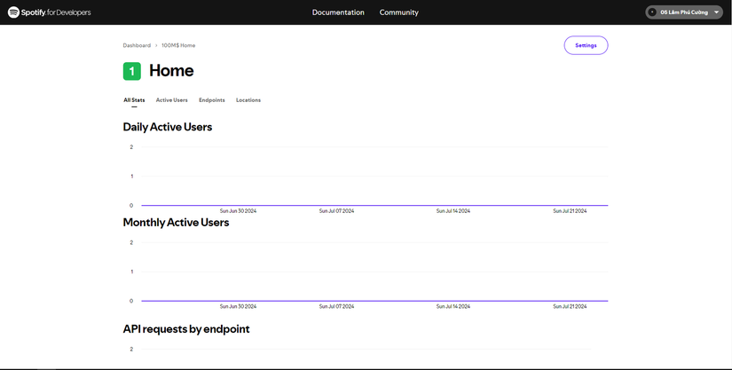 Spotify API App Dashboard