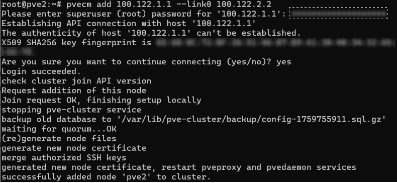 Tham gia Cluster - Bắt đầu vào Shell của Node PVE2