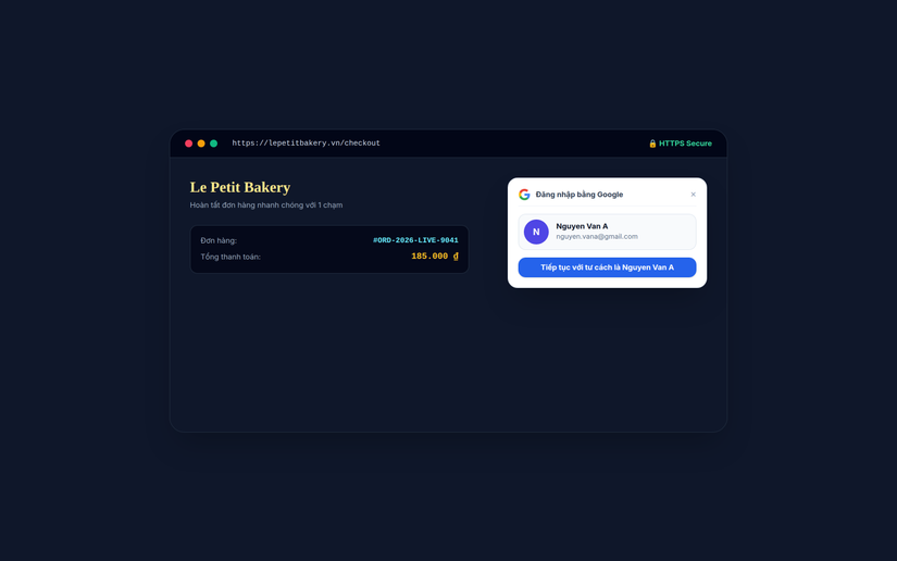 Giao diện Google One-Tap Login trên trang Tiệm Bánh