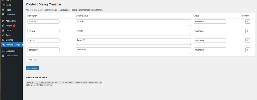 [Wordpress] Tạo plugin hỗ trợ Polylang free version: String translation