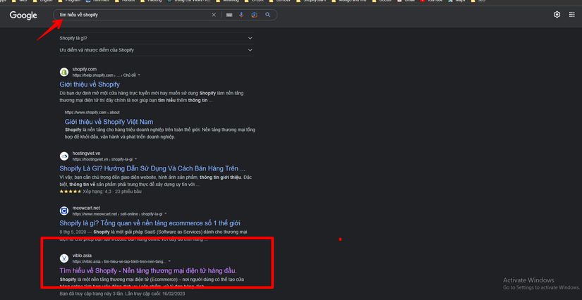 Kết quả tìm kiếm từ khóa tìm hiểu về Shopify