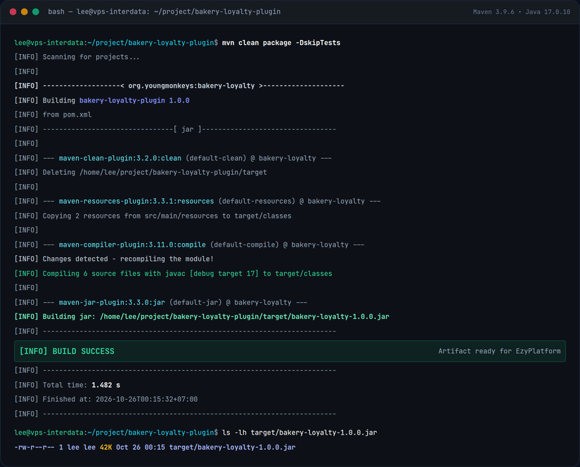 Terminal Maven Build Package JAR thành công trong 1.48s