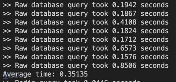 Hình 10: Thời gian xử lí khi trực tiếp query database.