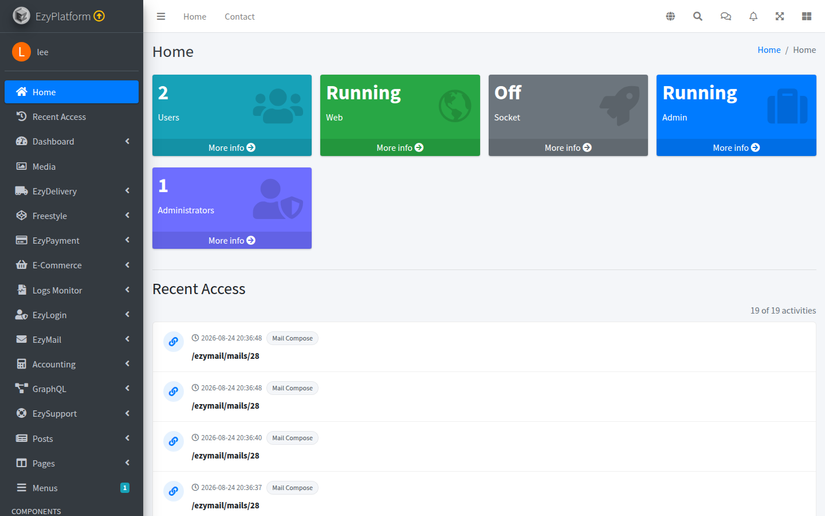 Dashboard quản trị EzyPlatform trên VPS cá nhân