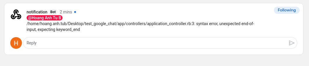 Exception notification với Google Chat