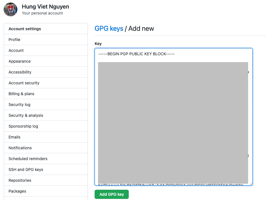 Upload gpg to github