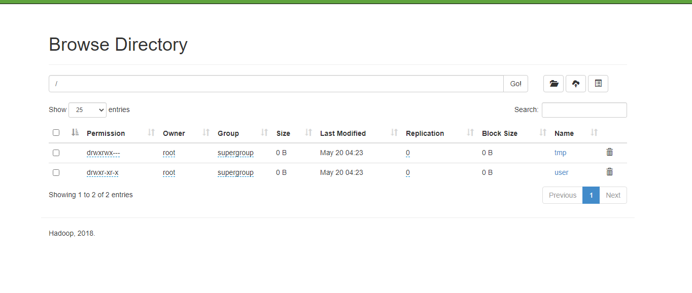 Hadoop UI hiển thị các thư mục lưu trữ dữ liệu