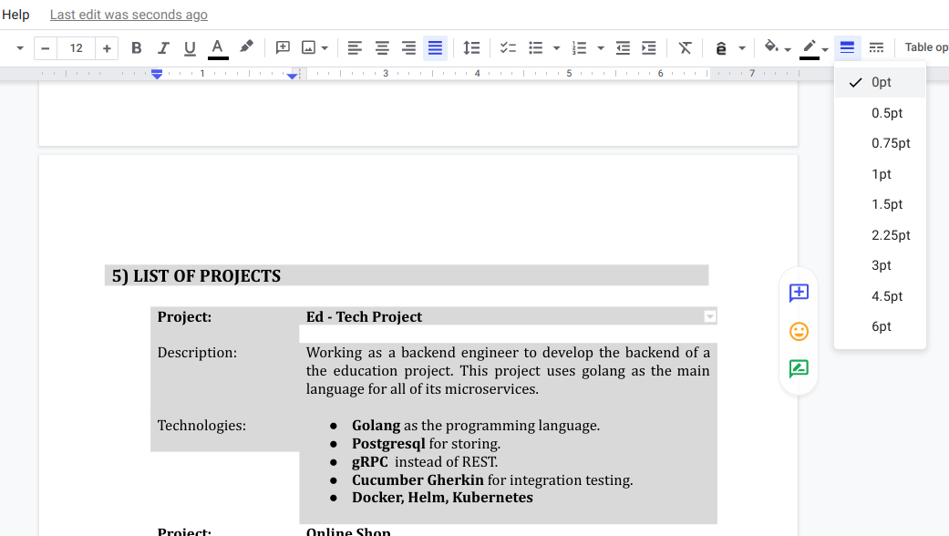 cv - remove border table 2