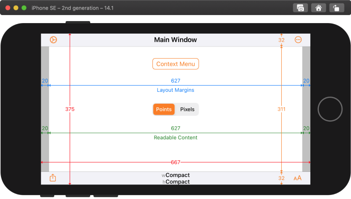 Xcode 12.1 build of Adaptivity on 2nd generation iPhone SE running iOS 14.1 in landscape