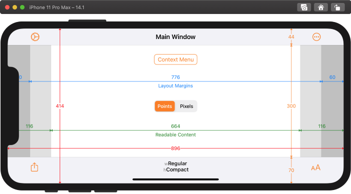 Xcode 12.1 build of Adaptivity on iPhone 11 Pro Max running iOS 14.1 in landscape
