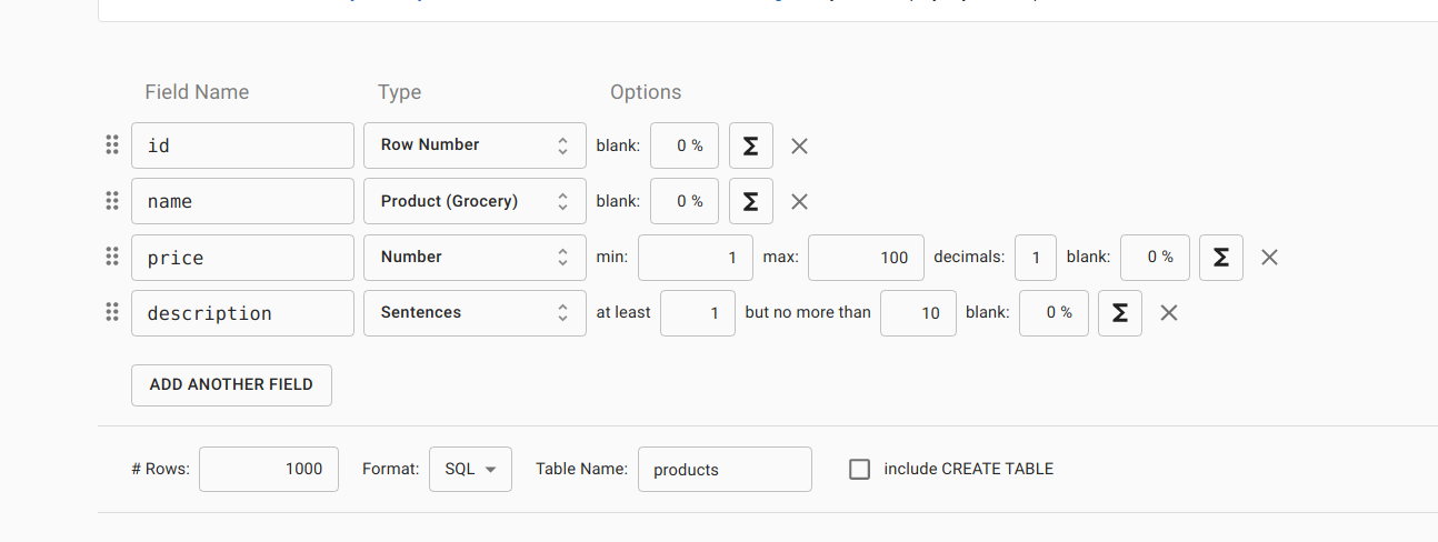 Mock product mockaroo