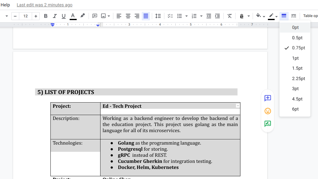 cv - remove border table 1