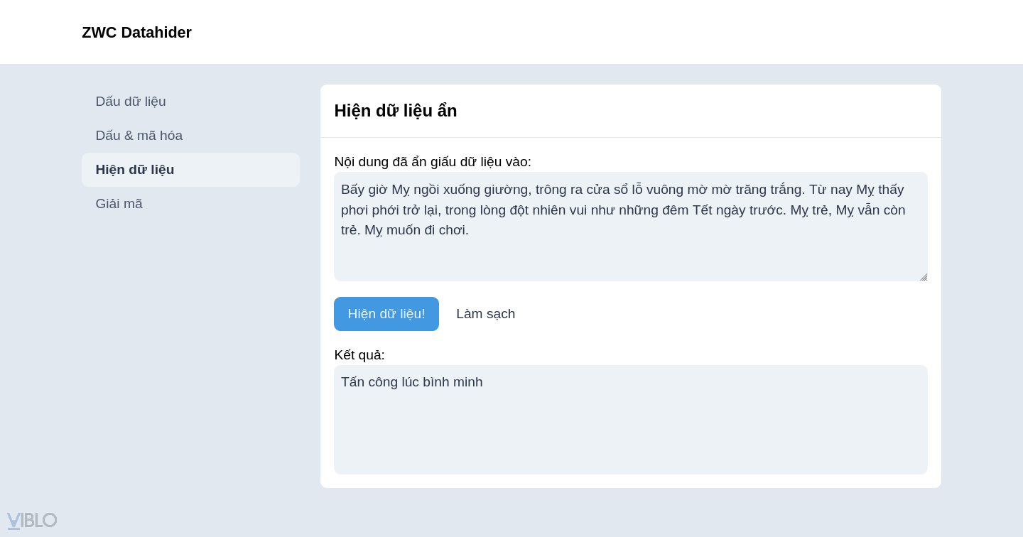 Công cụ Zero-width characters Datahider