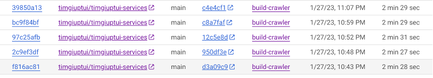 Hình 8: Build time của Crawler sau khi tách quá trình “handle” ra thành Handler Service.