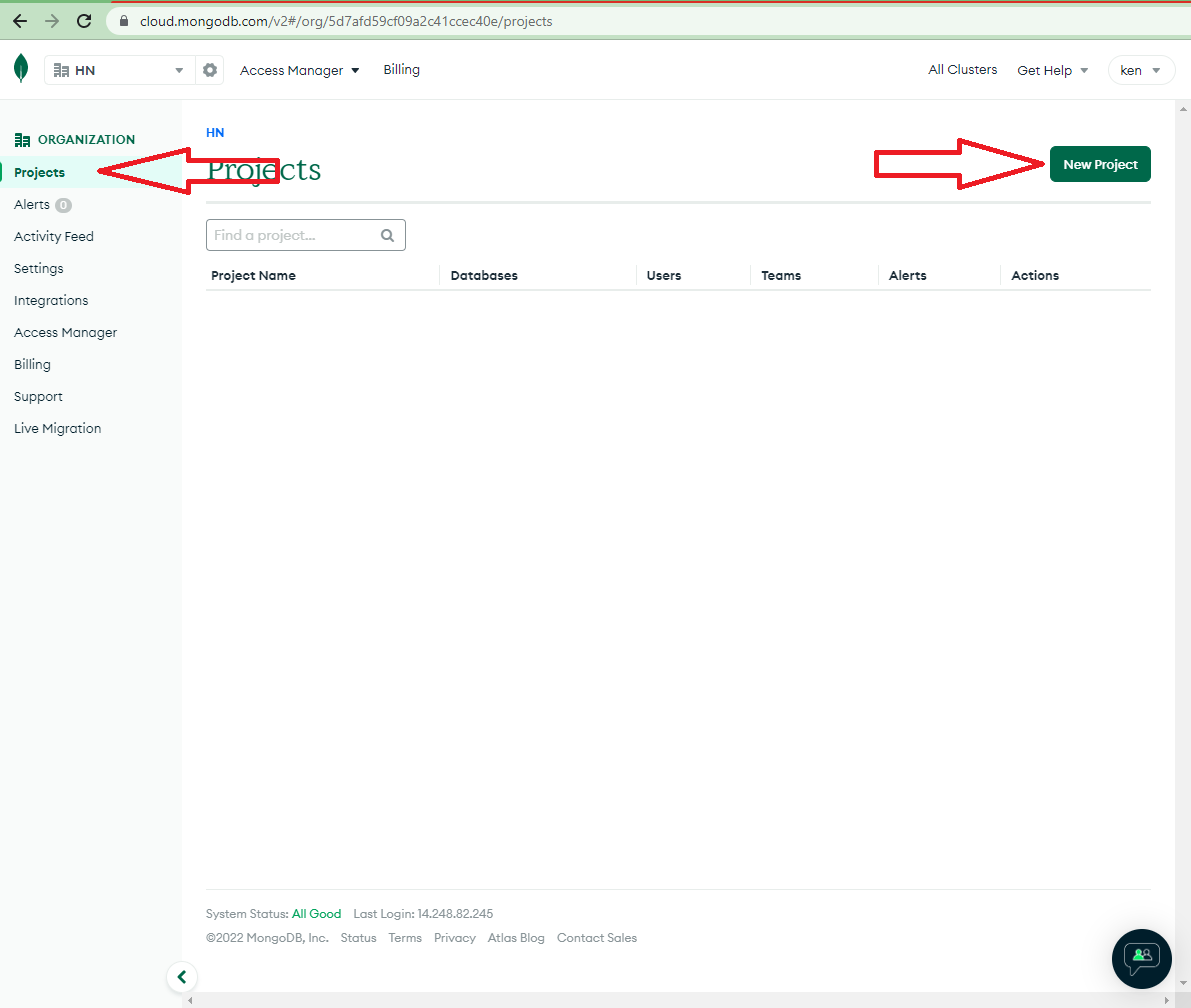 Tạo mới project mongoDB