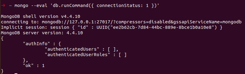 "ok": 1 là đang kết nối