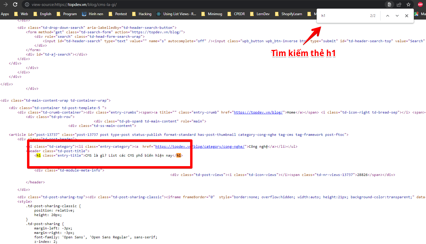 thẻ h1 trong website