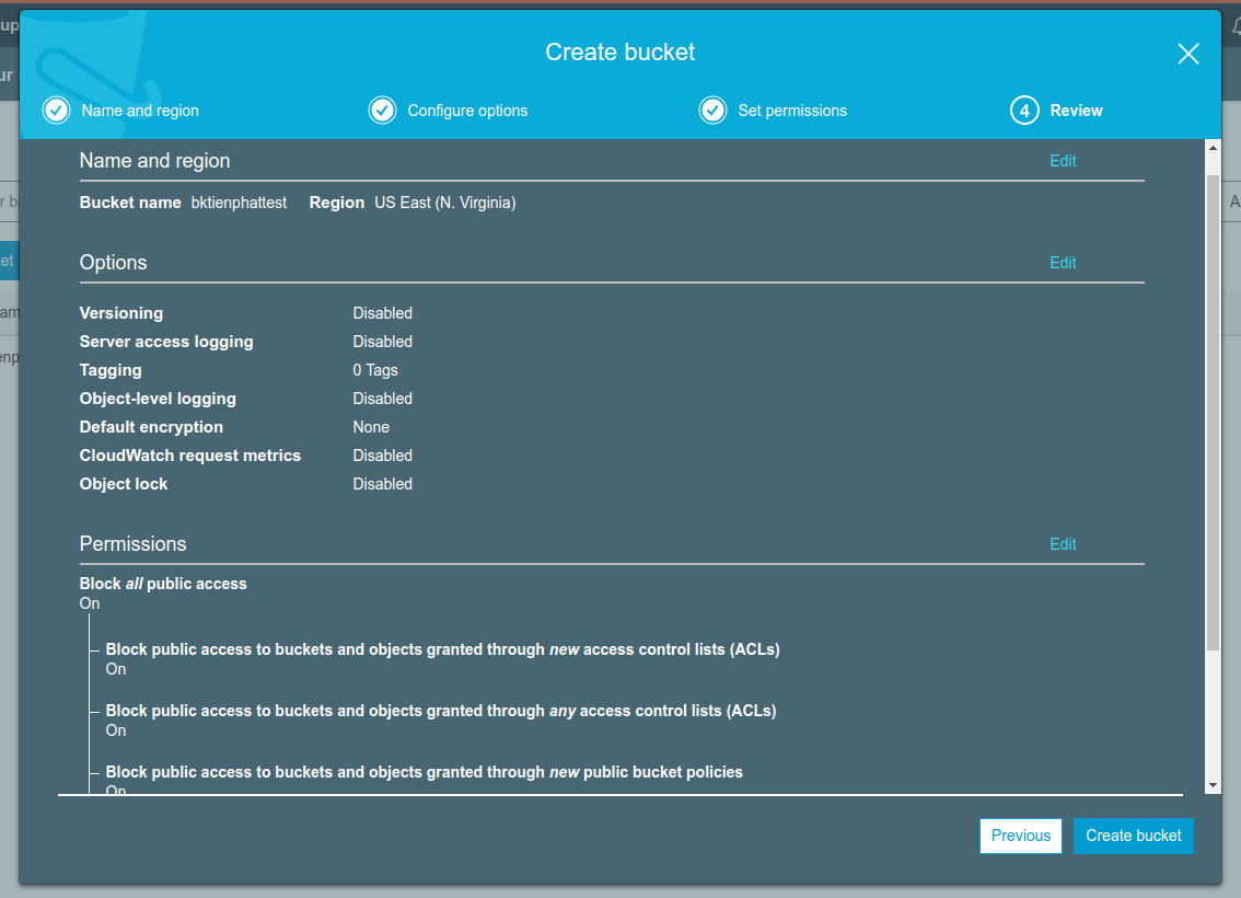 Finish create bucket