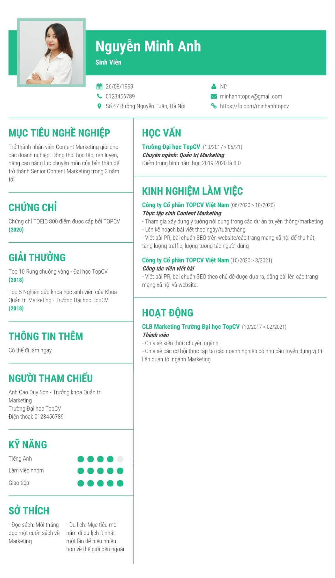 template cv cho dev