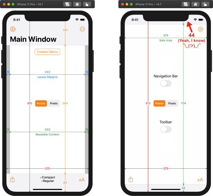 Xcode 12.1 build of Adaptivity on iPhone 11 Pro running iOS 14.1 in landscape