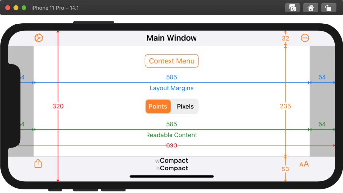 Xcode 12.0 build of Adaptivity on iPhone 11 Pro running iOS 14.1 in landscape with Display Zoom