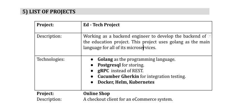 cv table format 2