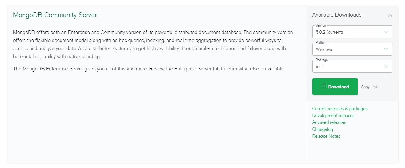 cài đặt mongoDB community server