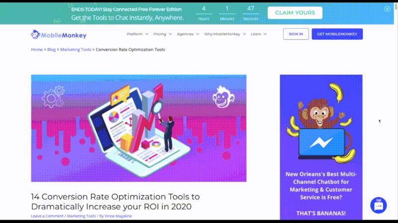 Mobile Monkey’s chat widget looks like someone is typing.