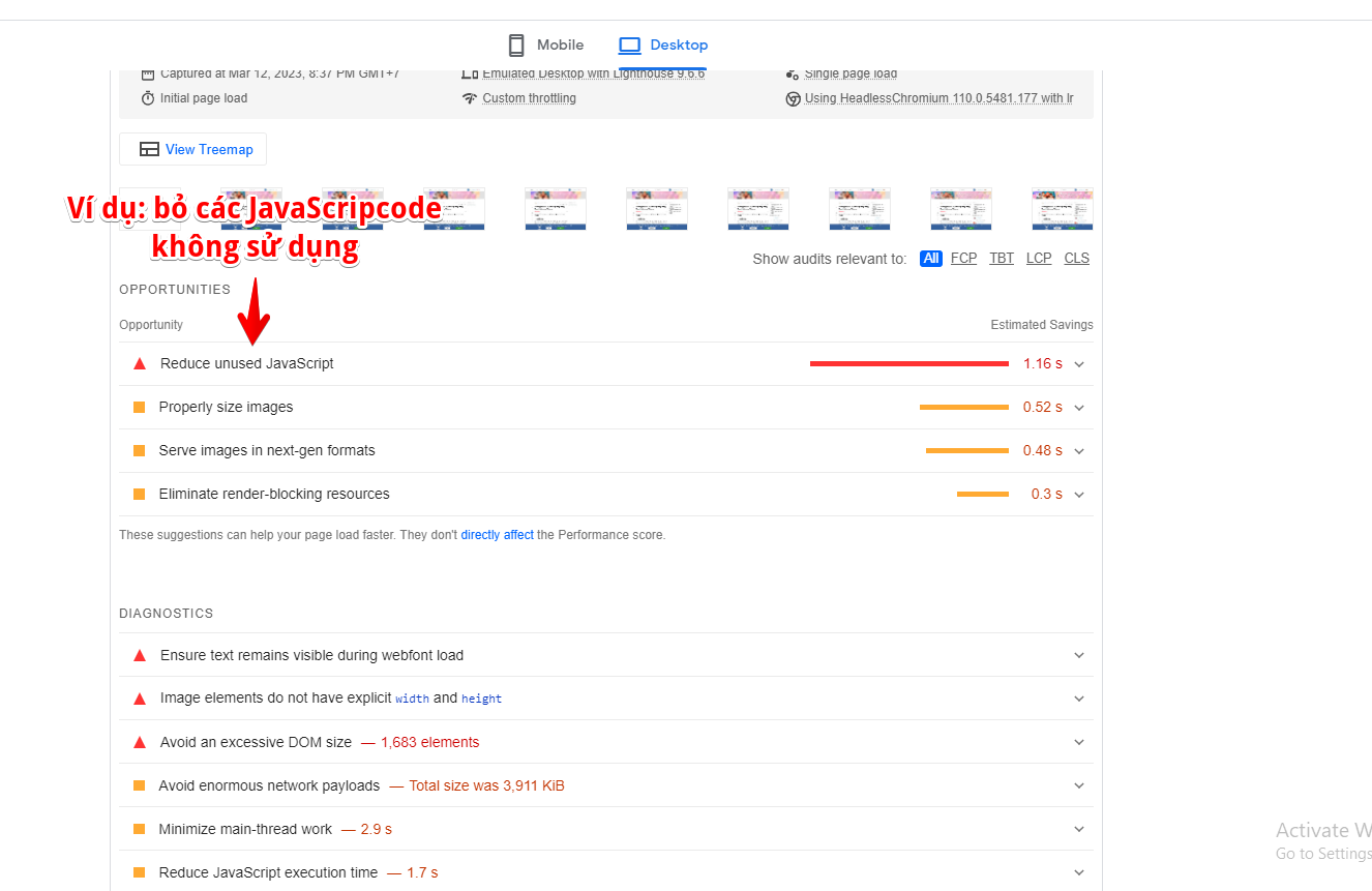 Kết quả kiểm tra tốc độ website