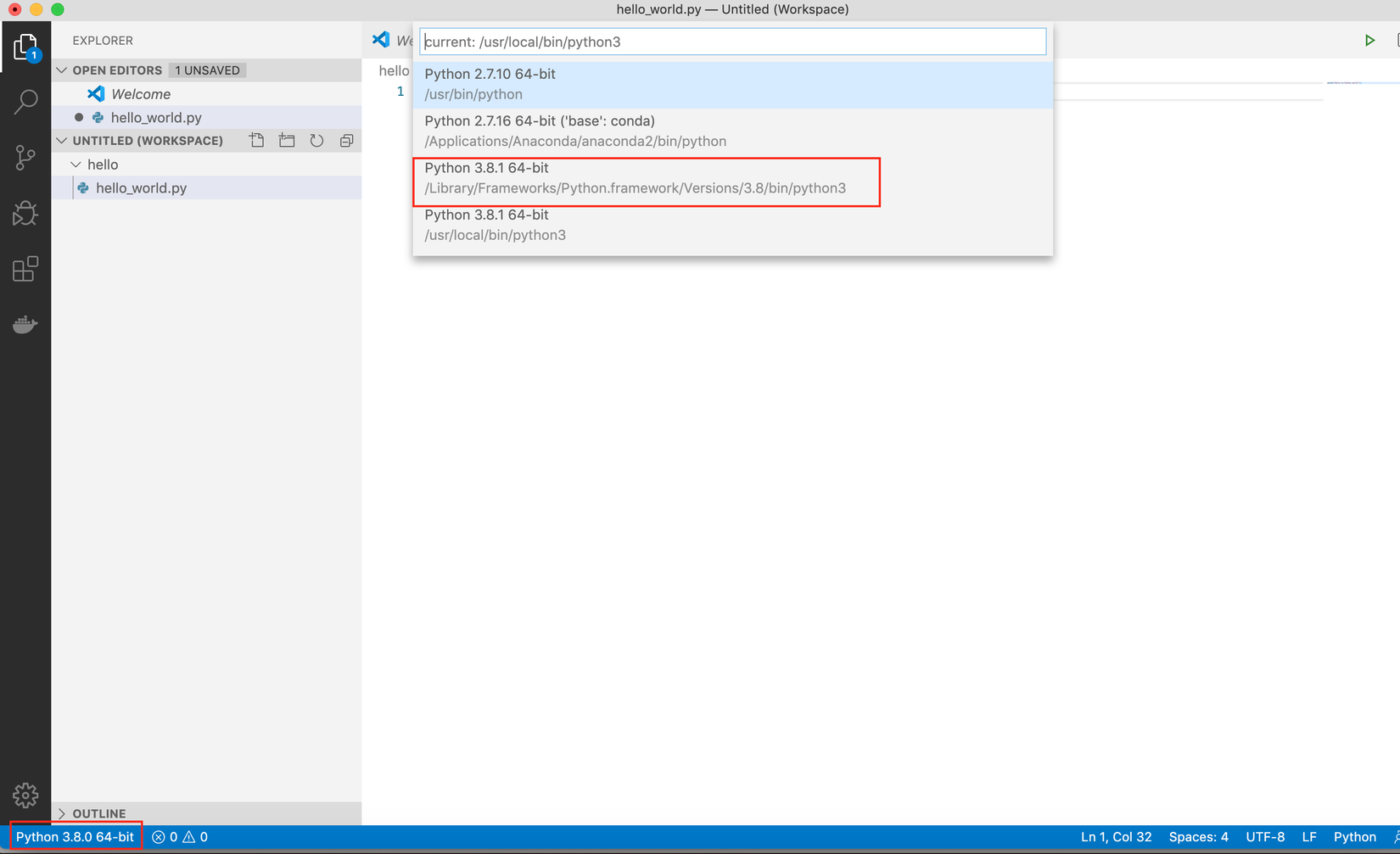 Select Python version